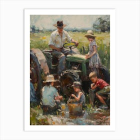 Children On A Tractor Art Print