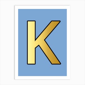 Letter K Gold Alphabet Light Blue Art Print