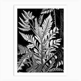 Evergreen Fern Wildflower Linocut 2 Art Print