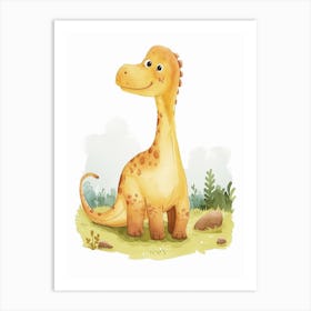 Cute Cartoon Compsognathus Watercolour 1 Art Print