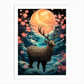 Deer In The Moonlight 2 Art Print