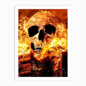 Skull In Flames Art Print