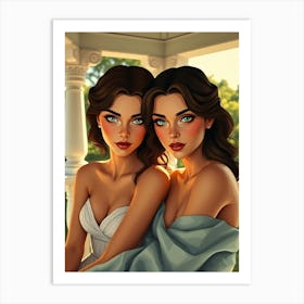 Twin Sister on a Veranda Art Print