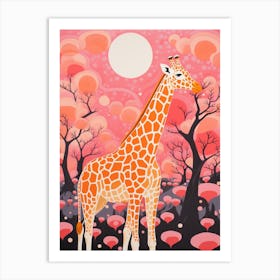 Circular Pink Patterns Giraffe Art Print