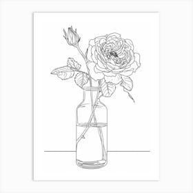 Rose In A Vase Line Drawing 2 Art Print