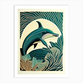 Tropical Dolphin Linocut Art Print