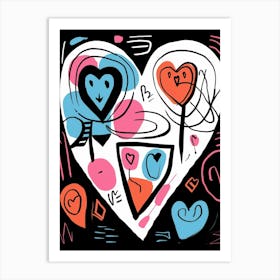 Abstract Heart Line Faces Art Print