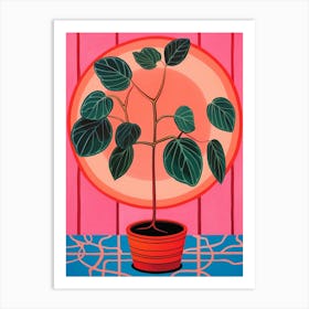 Pink And Red Plant Illustration Rubber Plant Ficus 2 Art Print