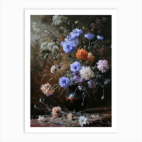 Baroque Floral Still Life Scabiosa 2 Art Print