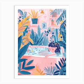 Girl Having A Bath With Plants Lo Fi Kawaii Illustration 2 Art Print