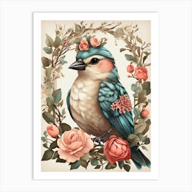 Bird With Roses Art Print