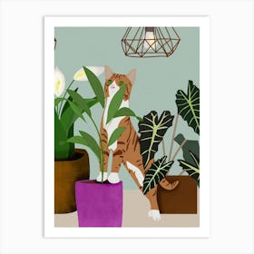 Cat And Plants Cat Plant Animal Nature Leaves Art Print