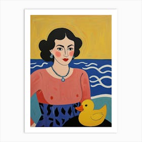 Woman With A Rubber Duck Art Print