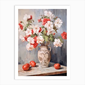 Geranium Flower And Peaches Still Life Painting 1 Dreamy Art Print