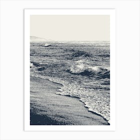 Abstract Beach, Navy Blue and Beige Ocean, Boho, Waves Art Print