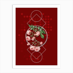 Vintage Pink Rambler Roses Botanical with Geometric Line Motif and Dot Pattern n.0389 Art Print