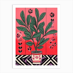 Pink And Red Plant Illustration Zz Plant Zamioculcas 2 Art Print
