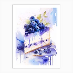 Blueberry Cheesecake Bars Dessert Storybook Watercolour 2 Flower Art Print