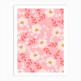 Pink Floral Art Art Print