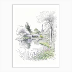 Claude Monet Foundation Gardens, France Vintage Pencil Drawing Art Print