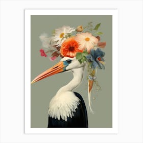 Bird With A Flower Crown Stork 1 Art Print