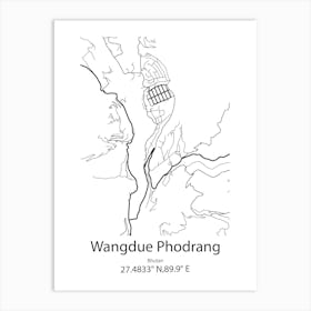 Wangdue Phodrang,Bhutan Minimalist Map Art Print