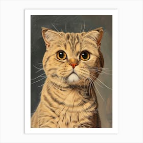 Scottish Fold Cat Relief Illustration 1 Art Print