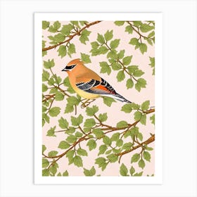 Cedar Waxwing 2 William Morris Style Bird Art Print