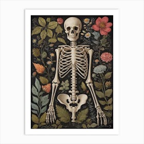 Botanical Skeleton Vintage Flowers Painting (64) Art Print