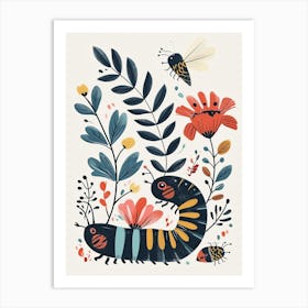 Colourful Insect Illustration Catepillar 3 Art Print