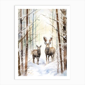 Winter Watercolour Moose 2 Art Print