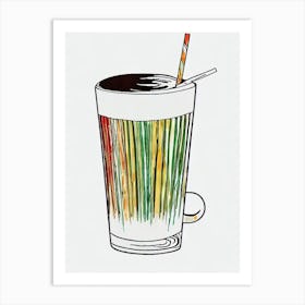 Coffee Minimal Line Drawing With Watercolour Cocktail Poster Art Print