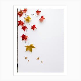 Autumn Leaves Scattered Asymmetrically Across A White Canvas Single Red Berry Placed Off Center Em (1) Art Print