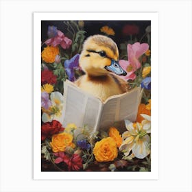 Floral Duckling Reading A Newspaper Art Print