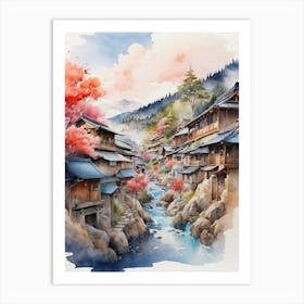 Watercolor Of Japanese Village 2 Art Print