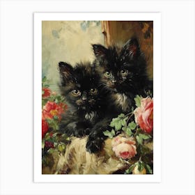 Two Black Cats Rococo Inspired Painting 3 Art Print