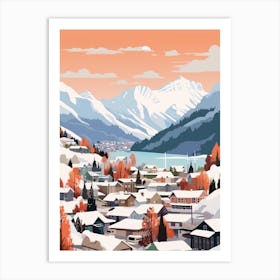 Vintage Winter Travel Illustration Queenstown New Zealand 2 Art Print