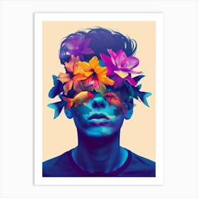 Man With Flowers On His Head Art Print