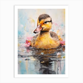 Mixed Media Floral Duckling Painting 1 Art Print