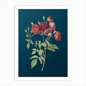 Vintage Ternaux Rose Bloom Botanical Art on Teal Blue Art Print