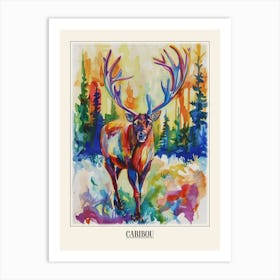 Caribou Colourful Watercolour 2 Poster Art Print