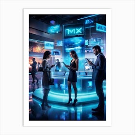 A Bustling Digital Marketplace Scene Filled With Diverse Individuals Engaged In Various Forms Of Mod (3) Art Print