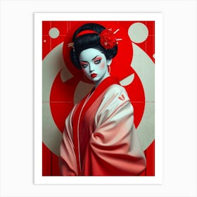 Geisha in Red Illustration-2 Art Print