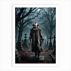 The Clown Who Walks Among Graves In The Cemetery Art Print