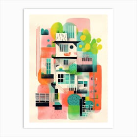 A House In Barcelona, Abstract Risograph Style 1 Art Print