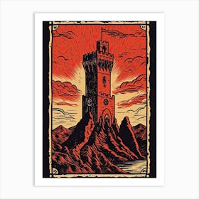 The Tower Tarot Card, Vintage 1 Art Print