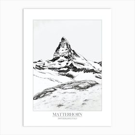 Matterhorn Switzerland Italy Line Drawing 2 Poster 2 Art Print