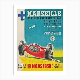 Marseille France Vintage Car Race Poster Art Print