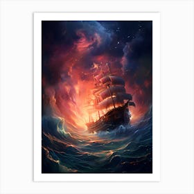 Ship In Stormy Sea Art Print