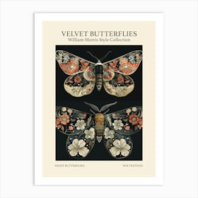 Velvet Butterflies Collection Night Butterflies William Morris Style 3 Art Print